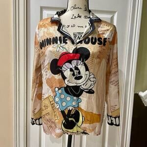 Disney MINNIE MOUSE BLOUSE SILK  BUTTON DOWN SIZE SMALL KAWAII AESTHETIC CORE